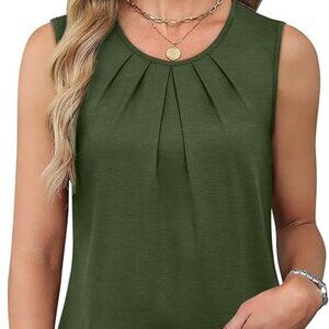 Green Flowy Pleated Tank Top